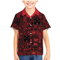 Dark Samoa Manuia Le Kerisimasi Family Matching Mermaid Dress and Hawaiian Shirt Pacific Patchwork Xmas Vibes LT9 Son's Shirt Red - Polynesian Pride