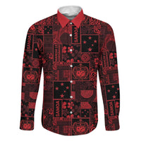Dark Samoa Manuia Le Kerisimasi Family Matching Off Shoulder Maxi Dress and Hawaiian Shirt Pacific Patchwork Xmas Vibes LT9 Dad's Shirt - Long Sleeve Red - Polynesian Pride