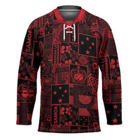 Dark Samoa Manuia Le Kerisimasi Hockey Jersey Pacific Patchwork Xmas Vibes - Polynesian Pride