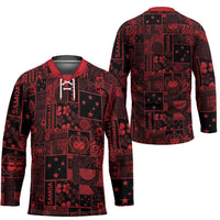 Dark Samoa Manuia Le Kerisimasi Hockey Jersey Pacific Patchwork Xmas Vibes - Polynesian Pride