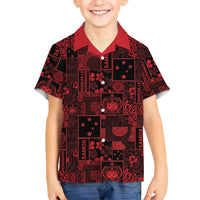 Dark Samoa Manuia Le Kerisimasi Kid Hawaiian Shirt Pacific Patchwork Xmas Vibes LT9 Kid Red - Polynesian Pride