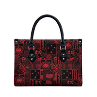 Dark Samoa Manuia Le Kerisimasi Leather Bag Pacific Patchwork Xmas Vibes - Polynesian Pride