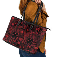 Dark Samoa Manuia Le Kerisimasi Leather Tote Bag Pacific Patchwork Xmas Vibes - Polynesian Pride