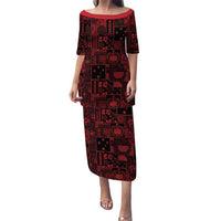 Dark Samoa Manuia Le Kerisimasi Puletasi Pacific Patchwork Xmas Vibes LT9 Long Dress Red - Polynesian Pride
