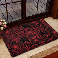 Dark Samoa Manuia Le Kerisimasi Rubber Doormat Pacific Patchwork Xmas Vibes - Polynesian Pride