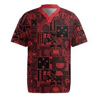 Dark Samoa Manuia Le Kerisimasi Rugby Jersey Pacific Patchwork Xmas Vibes LT9 Red - Polynesian Pride
