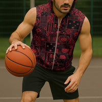 Dark Samoa Manuia Le Kerisimasi Sleeveless Zip Hoodie Pacific Patchwork Xmas Vibes - Polynesian Pride