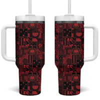 Dark Samoa Manuia Le Kerisimasi Tumbler With Handle Pacific Patchwork Xmas Vibes - Polynesian Pride