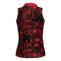 Dark Samoa Manuia Le Kerisimasi Women Sleeveless Polo Shirt Pacific Patchwork Xmas Vibes - Polynesian Pride