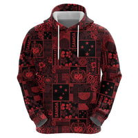 Dark Samoa Manuia Le Kerisimasi Zip Hoodie Pacific Patchwork Xmas Vibes - Polynesian Pride