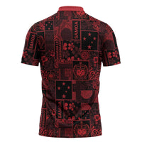 Dark Samoa Manuia Le Kerisimasi Zipper Polo Shirt Pacific Patchwork Xmas Vibes LT9 - Polynesian Pride