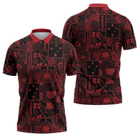 Dark Samoa Manuia Le Kerisimasi Zipper Polo Shirt Pacific Patchwork Xmas Vibes LT9 - Polynesian Pride