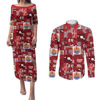 Tahiti Oaoa I Teie Noera Couples Matching Puletasi and Long Sleeve Button Shirt Pacific Patchwork Xmas Vibes LT9 Red - Polynesian Pride