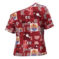 Tahiti Oaoa I Teie Noera Cross Shoulder Shirt Pacific Patchwork Xmas Vibes - Polynesian Pride