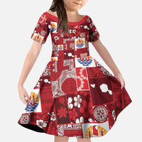 Tahiti Oaoa I Teie Noera Family Matching Mermaid Dress and Hawaiian Shirt Pacific Patchwork Xmas Vibes LT9 Daughter's Dress Red - Polynesian Pride