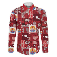 Tahiti Oaoa I Teie Noera Family Matching Summer Maxi Dress and Hawaiian Shirt Pacific Patchwork Xmas Vibes LT9 Dad's Shirt - Long Sleeve Red - Polynesian Pride