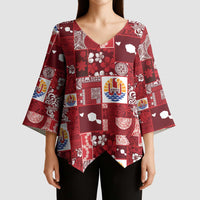 Tahiti Oaoa I Teie Noera Kimono Sleeve Blouse Pacific Patchwork Xmas Vibes - Polynesian Pride