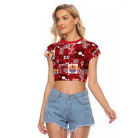 Tahiti Oaoa I Teie Noera Raglan Cropped T Shirt Pacific Patchwork Xmas Vibes LT9 Female Red - Polynesian Pride
