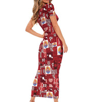 Tahiti Oaoa I Teie Noera Short Sleeve Bodycon Dress Pacific Patchwork Xmas Vibes LT9 - Polynesian Pride