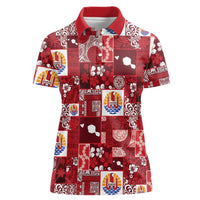 Tahiti Oaoa I Teie Noera Women Polo Shirt Pacific Patchwork Xmas Vibes LT9 Female Red - Polynesian Pride