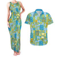 Tuvalu Manuia te Kilisimasi Couples Matching Tank Maxi Dress and Hawaiian Shirt Pacific Patchwork Xmas Vibes - Polynesian Pride