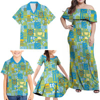 Tuvalu Manuia te Kilisimasi Family Matching Off Shoulder Maxi Dress and Hawaiian Shirt Pacific Patchwork Xmas Vibes - Polynesian Pride