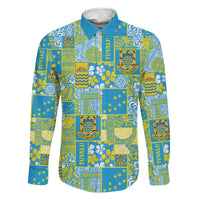 Tuvalu Manuia te Kilisimasi Family Matching Off Shoulder Maxi Dress and Hawaiian Shirt Pacific Patchwork Xmas Vibes LT9 Dad's Shirt - Long Sleeve Green - Polynesian Pride