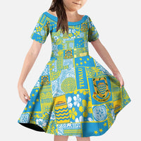 Tuvalu Manuia te Kilisimasi Family Matching Short Sleeve Bodycon Dress and Hawaiian Shirt Pacific Patchwork Xmas Vibes LT9 Daughter's Dress Green - Polynesian Pride