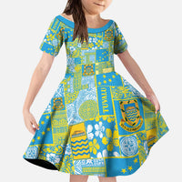 Tuvalu Manuia te Kilisimasi Kid Short Sleeve Dress Pacific Patchwork Xmas Vibes LT9 KID Green - Polynesian Pride
