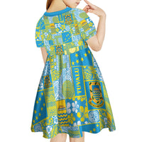 Tuvalu Manuia te Kilisimasi Kid Short Sleeve Dress Pacific Patchwork Xmas Vibes LT9 - Polynesian Pride
