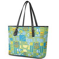 Tuvalu Manuia te Kilisimasi Leather Tote Bag Pacific Patchwork Xmas Vibes - Polynesian Pride