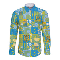 Tuvalu Manuia te Kilisimasi Long Sleeve Button Shirt Pacific Patchwork Xmas Vibes - Polynesian Pride