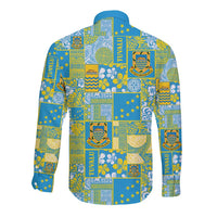 Tuvalu Manuia te Kilisimasi Long Sleeve Button Shirt Pacific Patchwork Xmas Vibes - Polynesian Pride