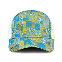 Tuvalu Manuia te Kilisimasi Mesh Trucker Cap Pacific Patchwork Xmas Vibes LT9 One Size White Green - Polynesian Pride