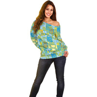 Tuvalu Manuia te Kilisimasi Off Shoulder Sweater Pacific Patchwork Xmas Vibes LT9 - Polynesian Pride
