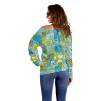 Tuvalu Manuia te Kilisimasi Off Shoulder Sweater Pacific Patchwork Xmas Vibes LT9 - Polynesian Pride