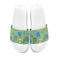 Tuvalu Manuia te Kilisimasi Slide Sandals Pacific Patchwork Xmas Vibes - Polynesian Pride