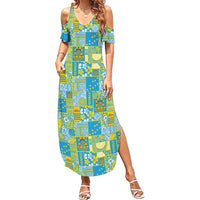 Tuvalu Manuia te Kilisimasi Summer Maxi Dress Pacific Patchwork Xmas Vibes LT9 Women Green - Polynesian Pride