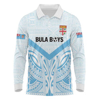 Fiji Football Custom Long Sleeve Polo Shirt Bula Boys Go Champions LT9 Blue - Polynesian Pride