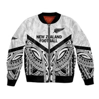 New Zealand Football Custom Bomber Jacket All White Fern Go Champions LT9 Unisex White - Polynesian Pride