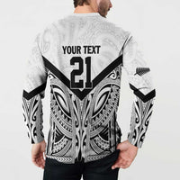 New Zealand Football Custom Button Sweatshirt All White Fern Go Champions LT9 - Polynesian Pride