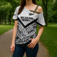 New Zealand Football Custom Cross Shoulder Shirt All White Fern Go Champions - Polynesian Pride