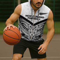 New Zealand Football Custom Sleeveless Zip Hoodie All White Fern Go Champions - Polynesian Pride