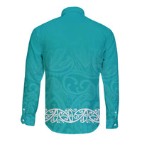 New Zealand Nurses Week Long Sleeve Button Shirt Maori Kowhaiwhai Cyan Tribal