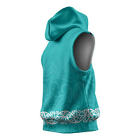 New Zealand Nurses Week Sleeveless Hoodie Maori Kowhaiwhai Cyan Tribal
