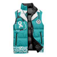 New Zealand Nurses Week Sleeveless Puffer Jacket Maori Kowhaiwhai Cyan Tribal