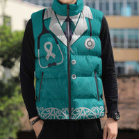 New Zealand Nurses Week Sleeveless Puffer Jacket Maori Kowhaiwhai Cyan Tribal