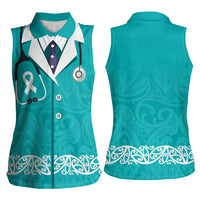 New Zealand Nurses Week Women Sleeveless Polo Shirt Maori Kowhaiwhai Cyan Tribal