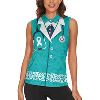 New Zealand Nurses Week Women Sleeveless Polo Shirt Maori Kowhaiwhai Cyan Tribal