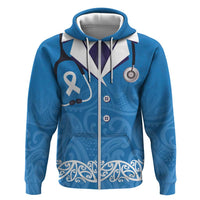 New Zealand Nurses Week Zip Hoodie Maori Kowhaiwhai Blue Tribal